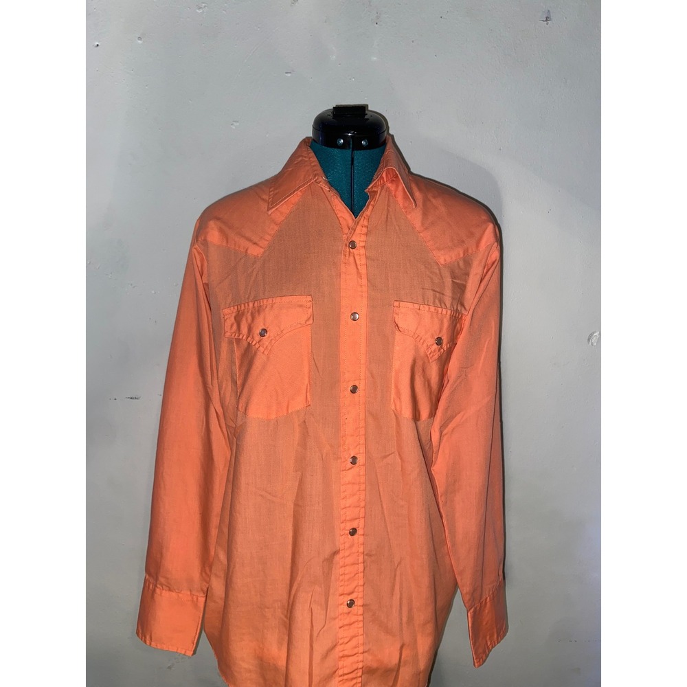 Vintage Ely‎ Cattleman Men's Orange Western Pearl Snap Shirt Long Sleeve 15 33